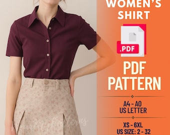 Tailored Collar Shirt Sewing Pattern: Beginner-Friendly Button-Up Blouse (PDF Download, XS-6XL)