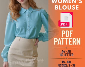 Victoriaans geïnspireerde damesblouse pdf-naaipatroon - elegante top met lange mouwen XS-6XL - directe digitale download