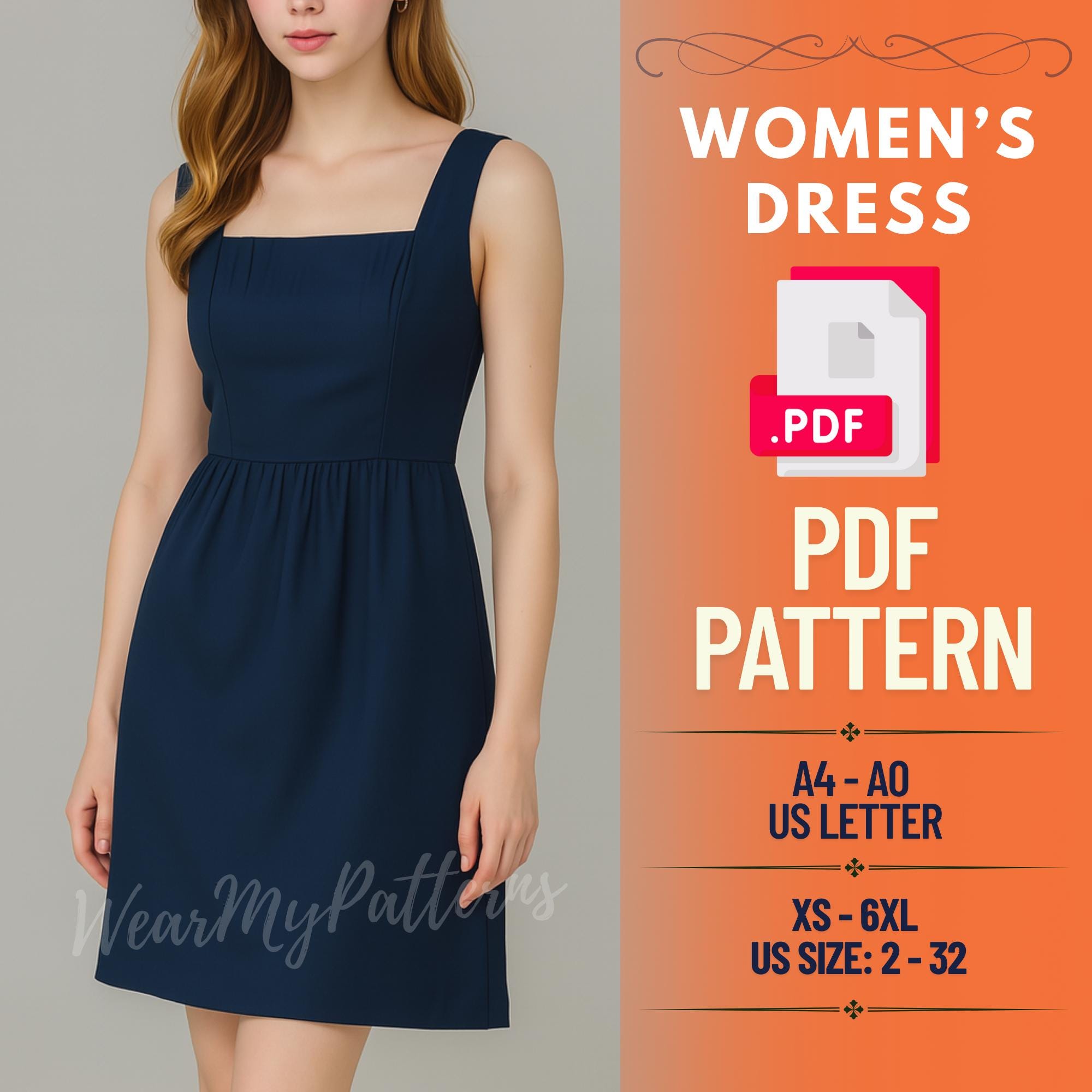 Square Neck Dress Sewing Pattern PDF: Sleeveless Mini Dress (XS-6XL) (digital Download) - Etsy Square Neck Dress Sewing Pattern PDF: Sleeveless Mini Dress (XS-6XL) (digital Download) - Etsy