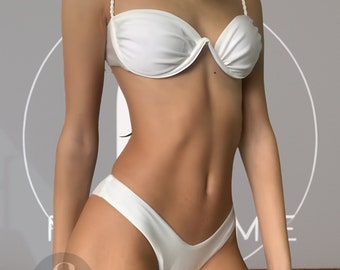 Conjunto de bikini Traje de baño Patrón de concha plegada Traje de baño retro de dos piezas Ropa de playa para mujer - Moda de verano 2024