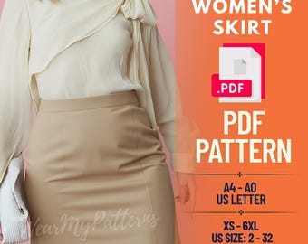 Trumpet Skirt Sewing Pattern PDF: High Waist Flared Maxi Skirt (XS-6XL)