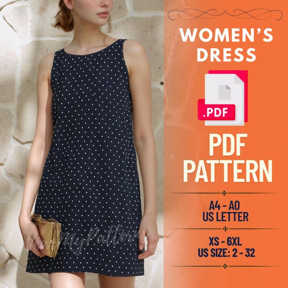 Polka Dot A-Line Dress Sewing Pattern: Women's Shift Dress PDF (XS-6XL)