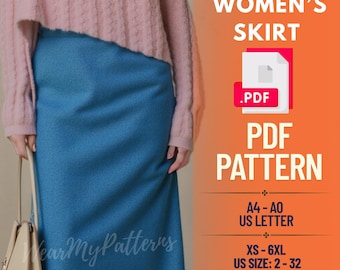 Pencil Skirt Sewing Pattern PDF: Classic Office Style (Sizes XS-6XL) (A4 + US Letter)