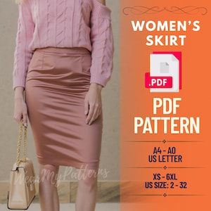 Pencil Skirt Sewing Pattern PDF | High-Waisted Office & Formal Style | Instant Download | Sizes XS–6XL