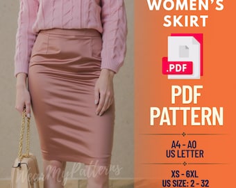 Pencil Skirt Sewing Pattern PDF | High-Waisted Office & Formal Style | Instant Download | Sizes XS–6XL