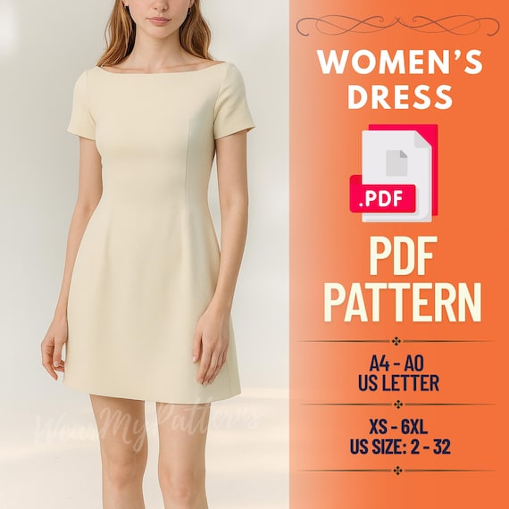 Boat Neck Dress Sewing Pattern PDF: Fitted Bodice, Short Sleeve (XS6XL)  (digital Download) - Etsy
