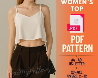 Unique Crop Top Sewing Pattern PDF | Thin Strap Summer Top | XS–6XL, Instant Download