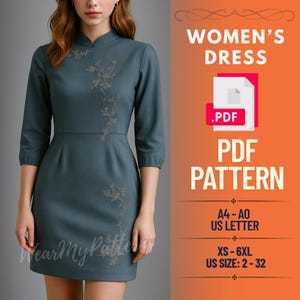 Cheongsam Qipao Sewing Pattern PDF | Balloon Sleeve Mandarin Collar Dress | Instant Download | Sizes XS–6XL | Bonus Blouse Included