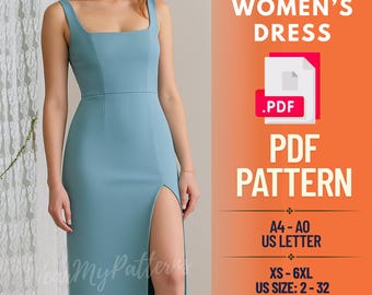 v neck skater dress pattern V-neck Fit and Flare Skater Dress Sewing Pattern (PDF Pattern XS-4XL)