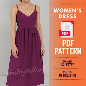 Strappy V Neck Dress Sewing Pattern PDF | Women’s Maxi Dress PDF | A Line Sundress Sewing Pattern | Summer Dress PDF | Long Dress Pattern