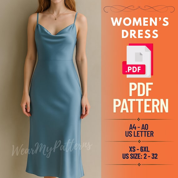 cowl neck silk dress pattern Cowl Neck Mini Dress Sewing Pattern