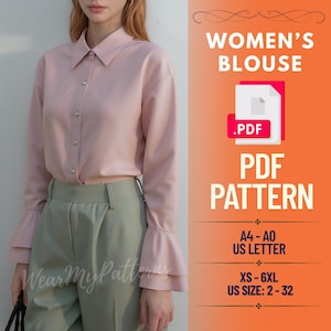 Patron de couture pour chemisier volanté à manches cloche PDF | Haut à manches volantées | Adapté aux débutants | Téléchargement instantané | Tailles TP-6TG (2-30 États-Unis)