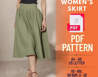 Patron de couture de jupe midi plissée PDF : taille haute, TP-6TG