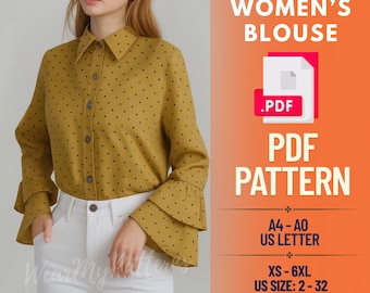 Blouse met ruches aan de mouwen (pdf) naaipatroon – Victoriaanse stijl XS-6XL (directe download)