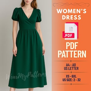 Victorian Women’s Dress Sewing Pattern | Puff Sleeve Dress PDF | Renaissance Costume | Cottagecore Midi Dress | Cosplay Dress Pattern