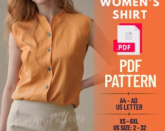 Linen Sleeveless Blouse Sewing Pattern – Women's DIY Top XS-6XL (PDF Pattern)