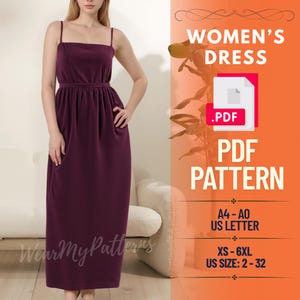Maxi Dress Sewing Pattern | Summer Long Dress PDF | Strappy Sundress Pattern | Women’s Casual Dress | PDF Sewing Pattern XS-6XL