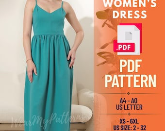Maxi Sundress Sewing Pattern PDF: A-Line Summer Dress
