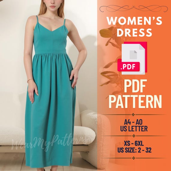 design your own maxi dress Maxi Sundress Sewing Pattern PDF: A-line Summer Dress