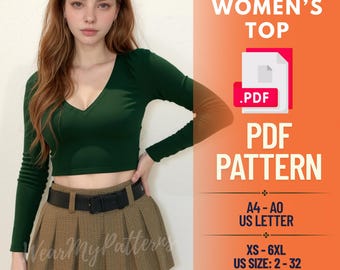 Milkmaid Blouse Sewing Pattern | V-Neck Puff Sleeve Top (PDF)