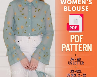 Ruffled Sleeve Blouse Sewing Pattern: Victorian Vintage Style (PDF Pattern, XS-6XL