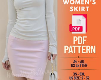 Fitted Pencil Skirt Sewing Pattern PDF: High Waist, Inclusive Sizing XS-6XL