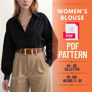 Women’s Lantern Sleeve Blouse PDF Sewing Pattern - Romantic Poet Puffy Sleeves Shirt XS-6XL - Instant Download