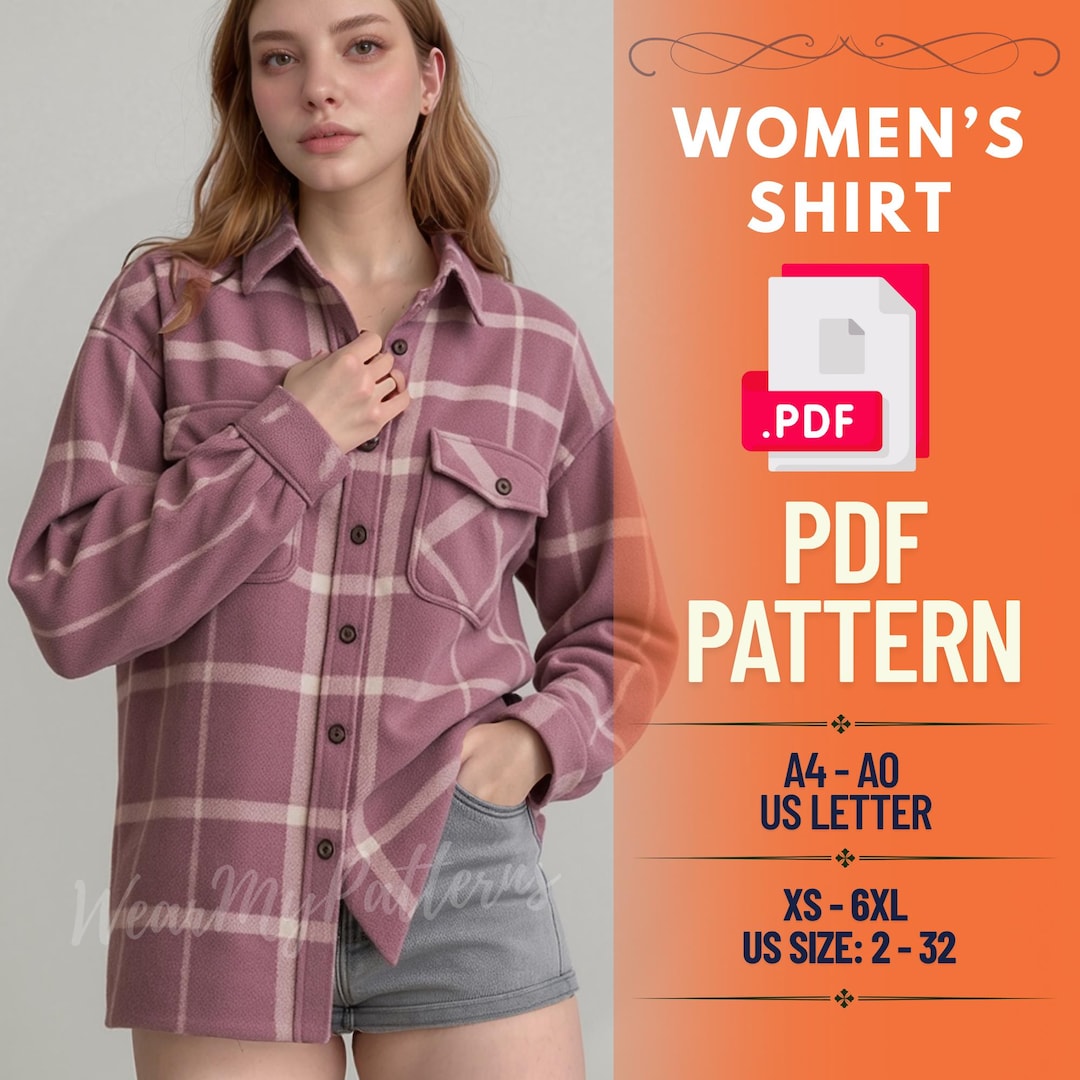 Oversized Plaid Flannel Shacket Sewing Pattern | Western Yoke, XS-6XL ...