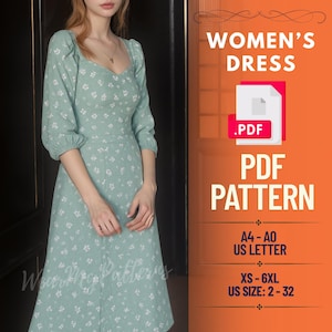 Victorian Cottagecore Dress PDF Pattern | Romantic Midi Dress | Long Sleeve Dress Sewing Pattern | Plus Size Pattern | Floral Dress