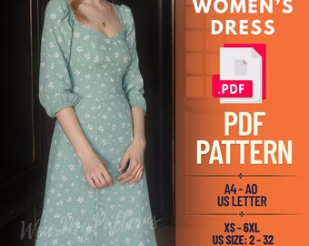 Victorian Cottagecore Dress PDF Pattern: Romantic Midi Sewing Pattern (XS-6XL)
