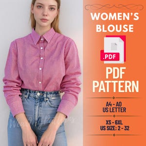 Women’s Chic Long Sleeve Blouse PDF Pattern - Office-Ready Shirt for Women XS-6XL - Instant Download
