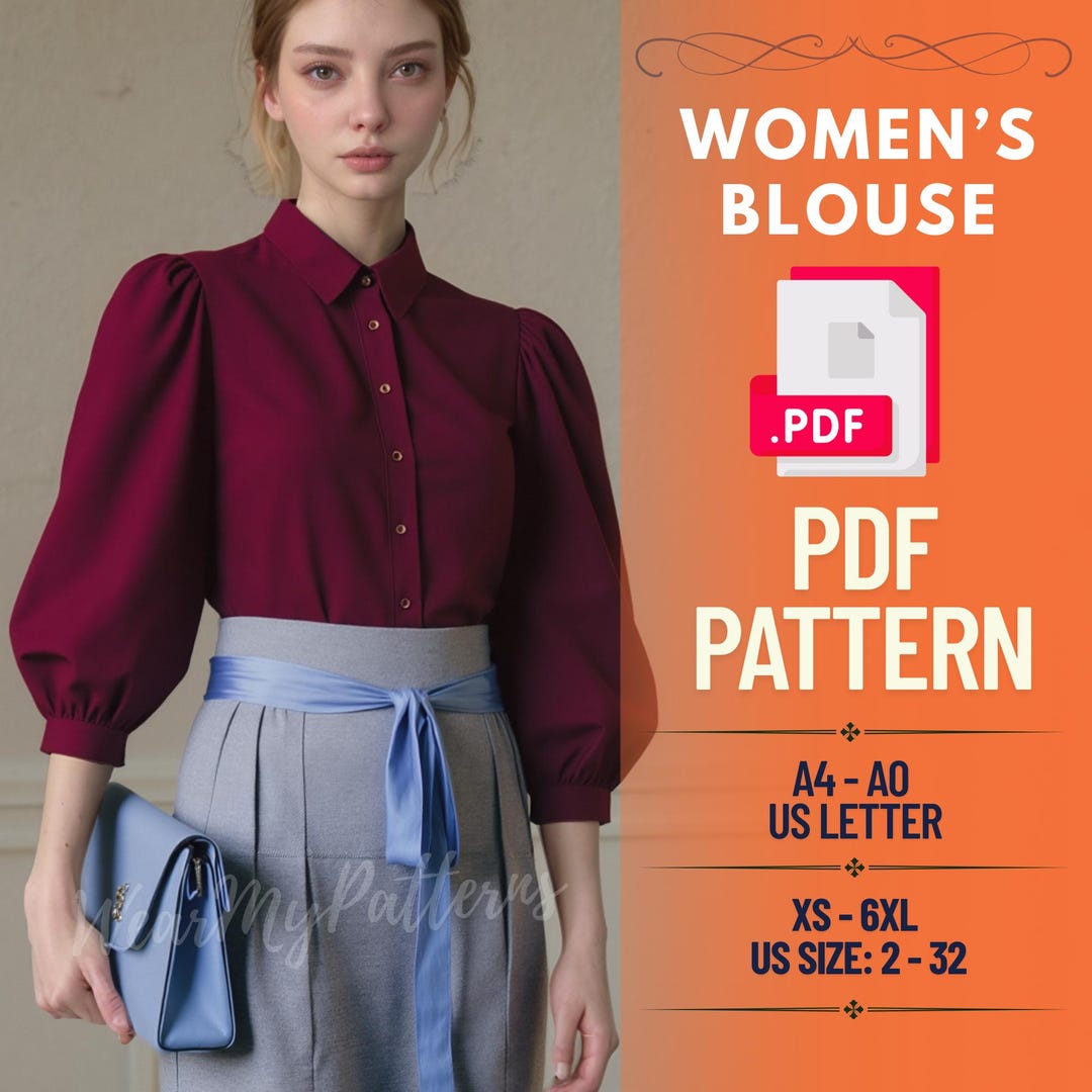 Women’s Bishop Sleeve Blouse PDF Sewing Pattern - Chic Victorian ...