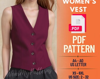 Tailored Waistcoat Sewing Pattern – Elegant Women's Vest (XS-6XL) (PDF Pattern)