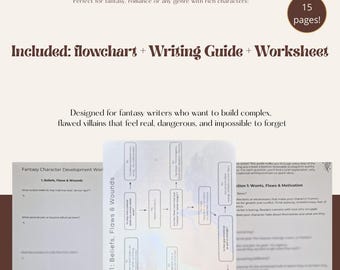 Villain & Antagonist Writing Workbook | Character Templates, Flowchart, and Guide | Build Deep Fantasy Villains | Tool for creative writing