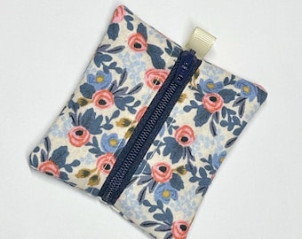 Tiny zipper pouch / earbud case / AirPod pouch / coin pouch | Rifle Paper Co Les Fleurs Periwinkle -- Flat Shipping