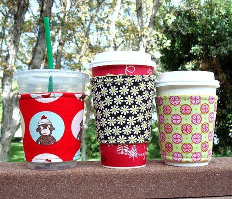 Hot or Iced Fabric coffee cozy / cup holder / coffee sleeve / Etsy