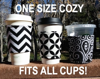 Hot or Iced Coffee cozy / cup sleeve / coffee sleeve / resuable coffee cup holder / teacher gift / Black or White + Whatever You Like!