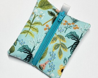 Tiny zipper pouch / earbud case / AirPod pouch / coin pouch | Rifle Paper Co Amalfi Flowers Aqua -- Flat Shipping