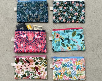 Small zipper pouch, Rifle Paper Co botanical zipped bag, essential oils pouch, gift card bag, coin card purse, floral prints - flat shipping