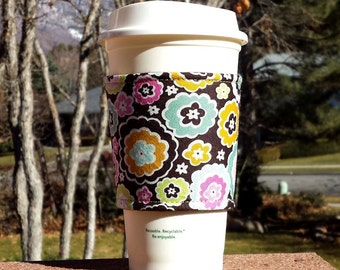 HOT or ICED Fabric coffee cozy / cup sleeve / coffee sleeve -- Chocolate Lollipop -- Flat Shipping