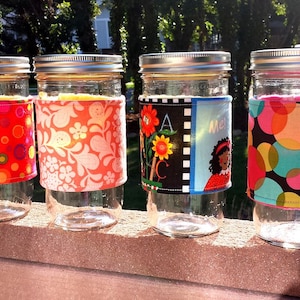 Mason jar cozy / mason jar sleeve - custom fabric choice - 24oz quart pint half-pint wide-mouth regular-mouth -- Flat Shipping