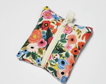 Tiny zipper pouch / earbud case / earbud pouch / coin pouch | Rifle Paper Co Petite Garden Party Cream -- Flat Shipping