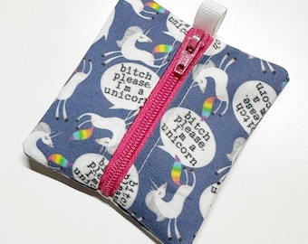 Tiny zipper pouch / earbud case / earbud pouch / AirPod pouch / coin pouch | I’m a Unicorn -- Flat Shipping