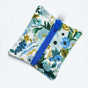 Tiny zipper pouch / earbud case / earbud pouch / coin pouch | Rifle Paper Co Wildwood Garden Party BLUES -- Flat Shipping