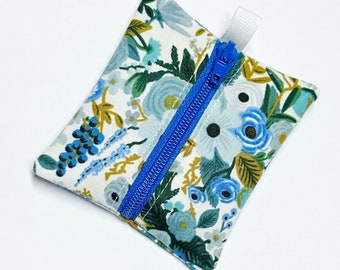 Tiny zipper pouch / earbud case / earbud pouch / coin pouch | Rifle Paper Co Wildwood Garden Party BLUES -- Flat Shipping