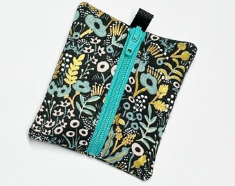 Tiny zipper pouch / earbud case / AirPod AirTag pouch / coin pouch | Rifle Paper Co Navy Metallic Menagerie -- Flat Shipping