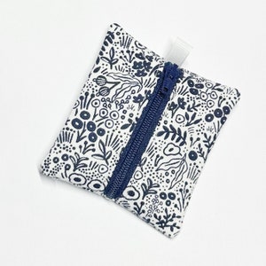 Tiny zipper pouch / earbud case / AirPod pouch / coin pouch | Rifle Paper Co Navy on White -- Flat Shipping