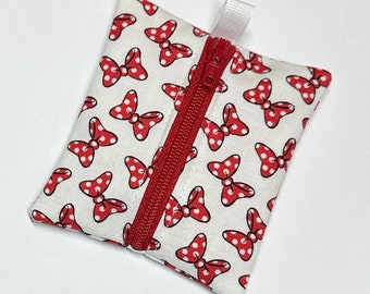 Tiny zipper pouch / earbud case / earbud pouch / AirPod pouch | Minnie bows -- Flat Shipping