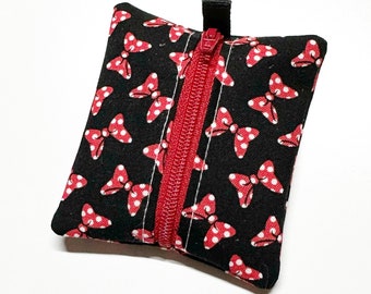 Tiny zipper pouch / earbud case / earbud pouch / AirPod pouch | Minnie bows on black -- Flat Shipping