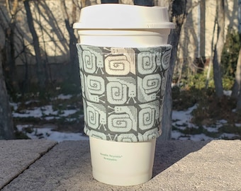 Hot or Iced Reusable coffee cozy / cup sleeve / coffee sleeve / coffee cup holder - Mint Snails on Green -- Flat Shipping